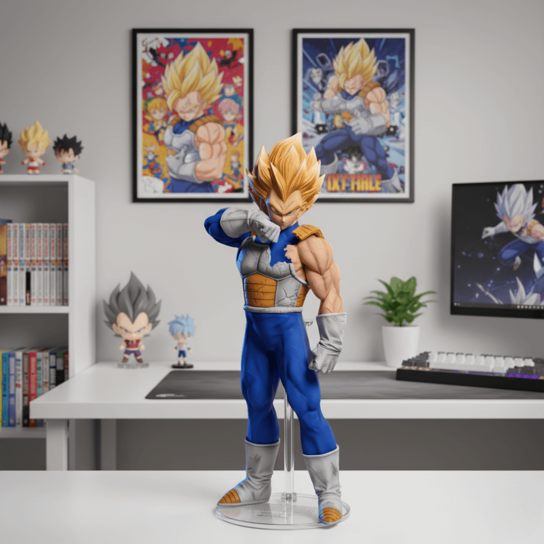 Vegeta PVC figure displayed in anime-themed room – ideal Dragon Ball Z gift for collectors.