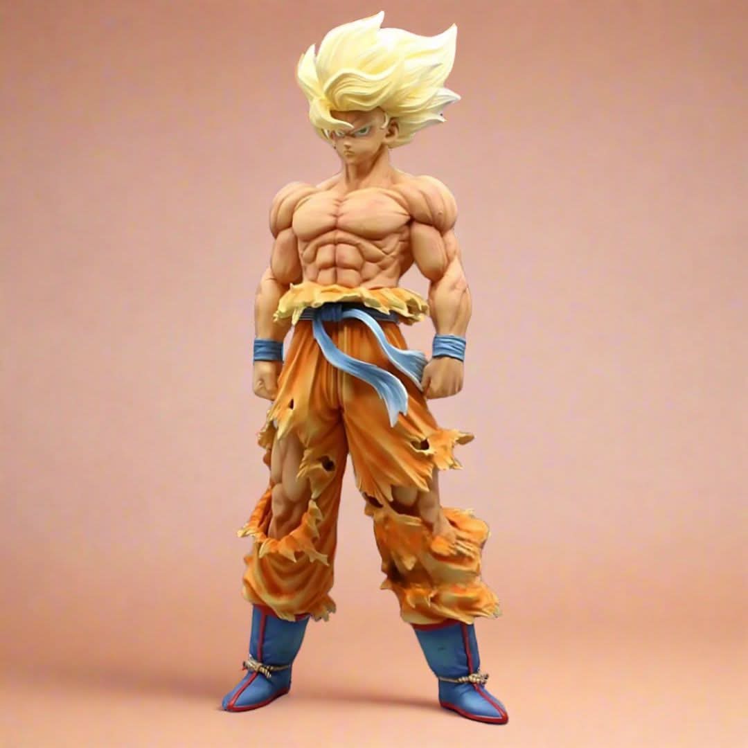 Goku Super Saiyan PVC statue in battle-ready pose, front view – detailed Dragon Ball anime figure.