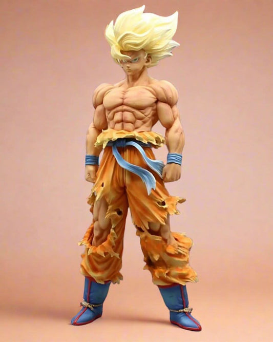 Goku Super Saiyan PVC statue in battle-ready pose, front view – detailed Dragon Ball anime figure.